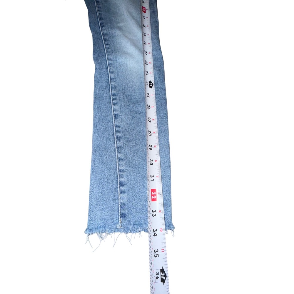 DENIM FORUM The Nico Mid Rise Crop Jeans Blue Distressed Raw Hem Size 24 - Picture 5 of 7